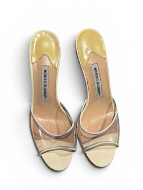 Women’s Manolo Blahnik PVC Mule Heels Size 38 Vintage Designer Sandals Clear